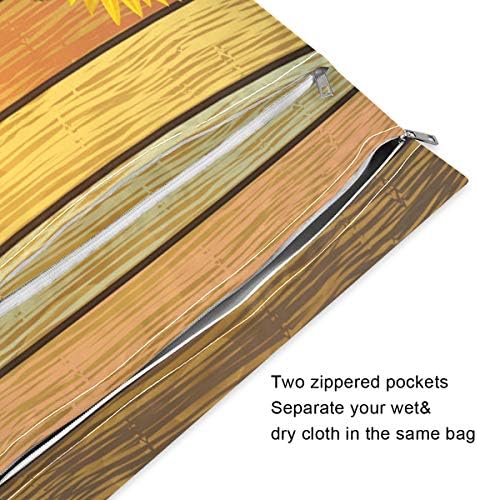 שמור על חמניות עלים על לוח מעץ הדפס שקיות רטובות אטומות למים - רחיץ מכונה | תיק יבש רטוב לחיתולי בד, בגד ים,